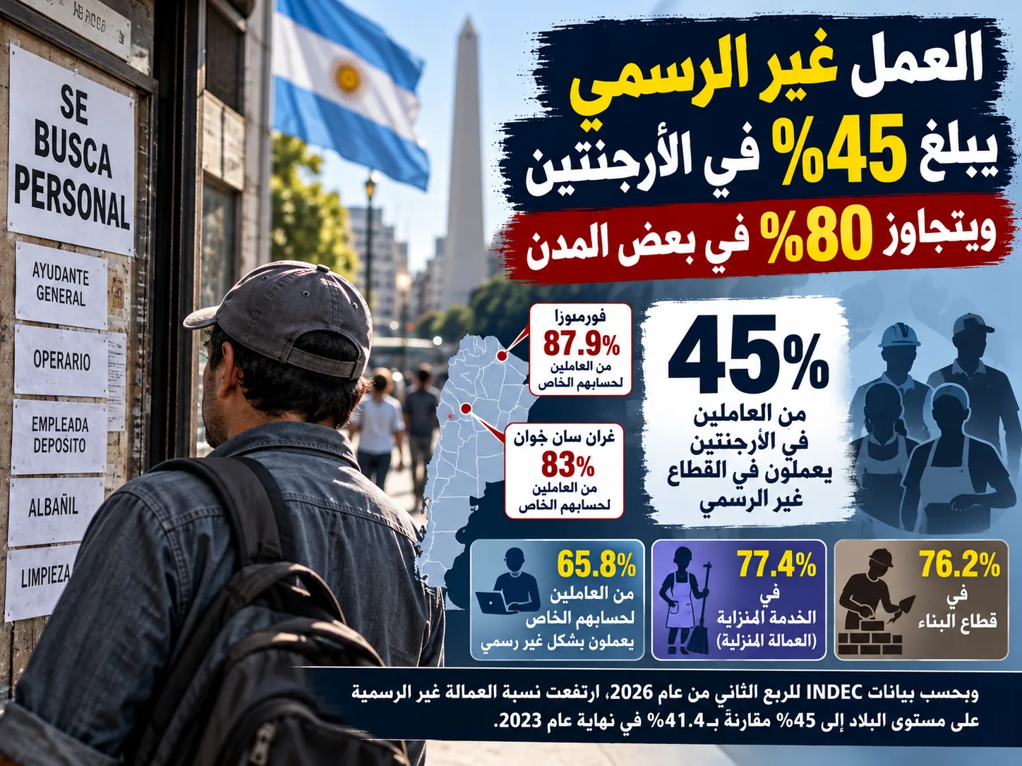 ارتفاع نسبة العمالة غير الرسمية إلى 45٪ في الأرجنتين