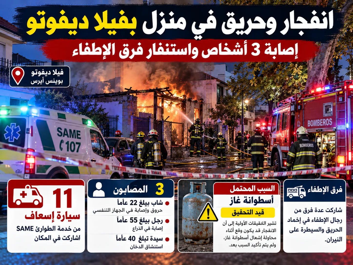 انفجار وحريق في فيلا ديفوتو يترك رجلين مصابين