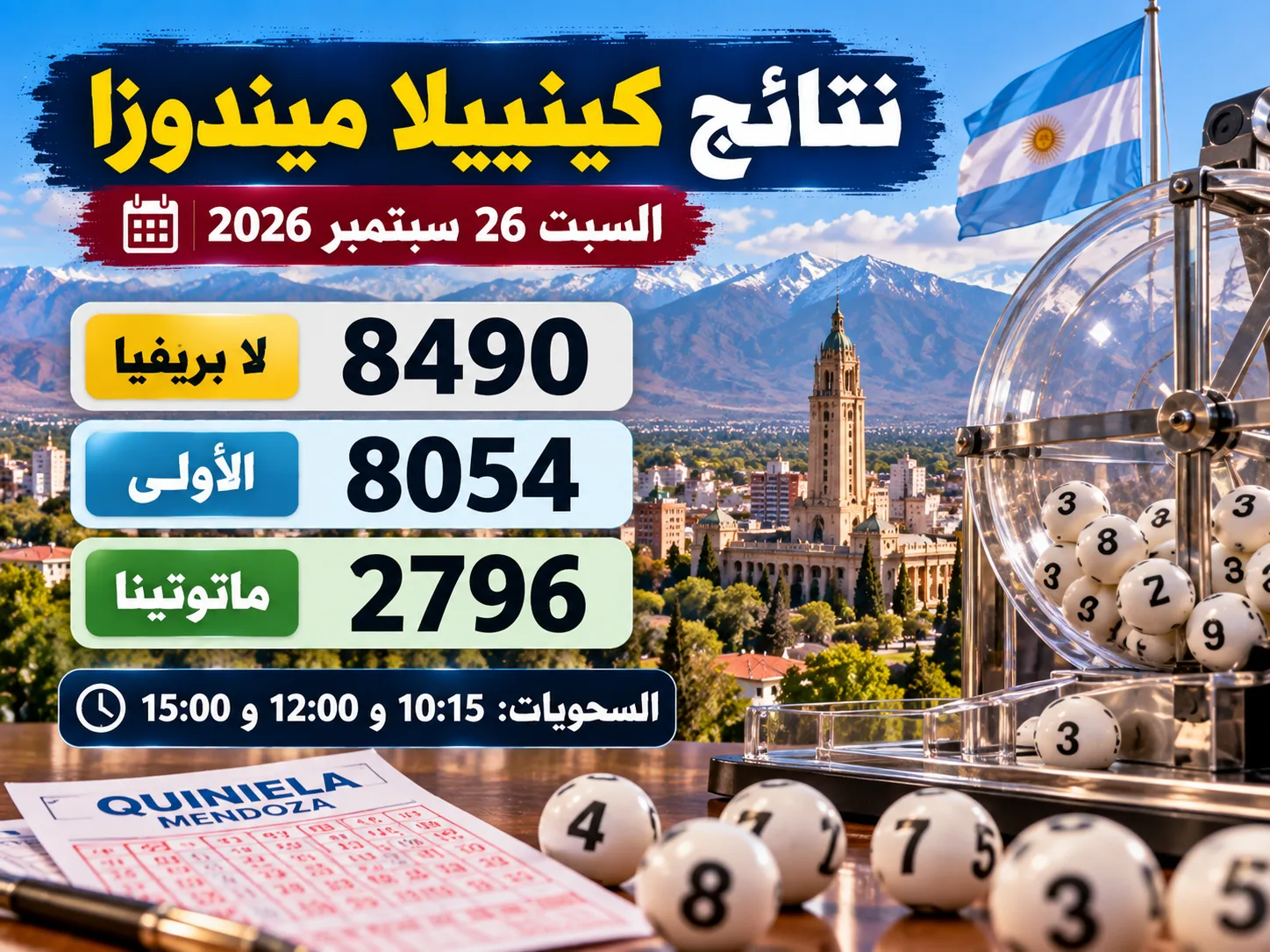 نتائج سحب الكينيلا المسائي في قرطبة وبوينس آيرس ومندوزا